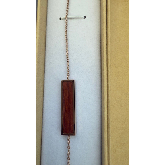 Women's Woodstone One Size Rose Gold & Brown Wood Inlay Chain Bracelet - Picture 3 of 4